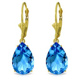 14k Solid Gold 13.0ct Blue Topaz Drop Earrings