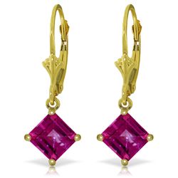 14k Solid Gold 3.20ct Pink Topaz Earrings