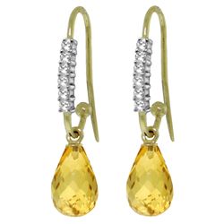 14k YG 4.50ct Cirine w/ .18ct Diamond Fish Hook Earring