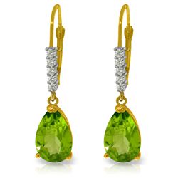 14 YG 3.0ct Peridot & Diamond Leverback Earrings