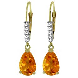 14 YG 3.0ct Citrine & Diamond Leverback Earrings