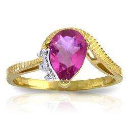 14K Y. GOLD .02ct DIAMOND & 1.50ct PINK TOPAZ RING