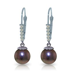 14k WG 8.00ct Black Pearl & Diamond Leverback Earrings