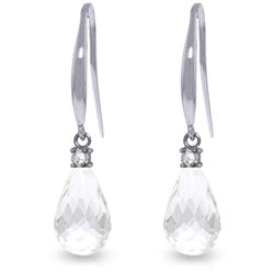 14k WG Fish Hook Earrings with Diamonds & 4.50ct White Topaz