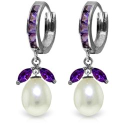 14K White Gold 8.0ct Pearl & 1.3ct 1.0ct Amethyst Earring