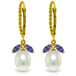 14K YG 1.00ct TANZANITE & 8.00ct PEAR PEARL EARRING