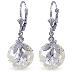 14k Solid Gold 14.70ct White Topaz & Diamond Earrings