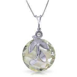 14k Solid Gold 5.30ct Green Amethyst & Diamond Necklace