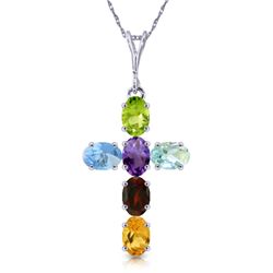 14k White Gold Multi Gemstone Cross Necklace