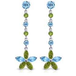 14k Solid Gold Blue Topaz & Peridot Earrings