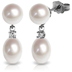 14k White Gold Pearl & Diamond Drop Earrings