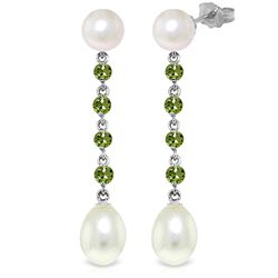 14k White Gold Peridot & Pearl Drop Earrings