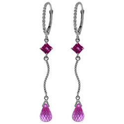 14K White Gold 2.5ct &1.0ct Pink Topaz Leverback Earring