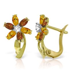 14k YG .50ct Citrine,.50ct Garnet & Diamond Earring