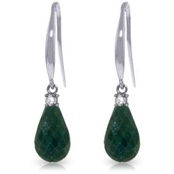 14K White Gold 6.60ct Emerald & Diamond Hook Earring