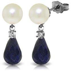 14k WG Pearl, Diamond & 6.60ct Sapphire Earrings