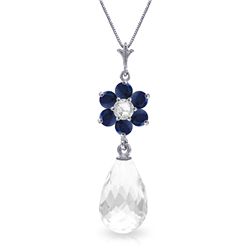 14K White Gold 2.25ct White Topaz,Sapphire & Diamond Necklace