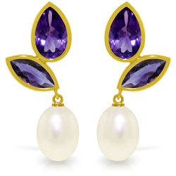 14K YG 8.00ct PEARL& AMETHYST CHANDELIER EARRING