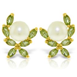 14K YG 1.25ct PERIDOT & 2.00ct PEARL STUD EARRING