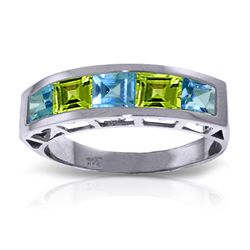 14K White Gold 1.35ct Blue Topaz & 1.0ct Peridot Ring