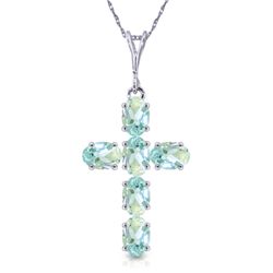 14k White Gold 1.50ct Aquamarine Cross Necklace