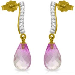 14K Y. GOLD DIAMONDS & 4.50ct PINK TOPAZ EARRING