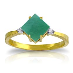 14K YG 0.01ct DIAMOND & 1.45ct SQUARE EMERALD RING