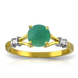 14K YG 0.02ct DIAMOND & 0.60ct ROUND EMERALD RING