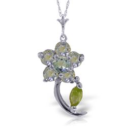 14k WG 0.79ct Aquamarine & Peridot Flower Necklace