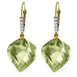 14k YG Diamond & 26.0ct Green Amethyst Earrings