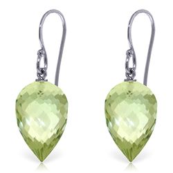 14k White Gold 19.0ct Briolette Green Amethyst Earrings
