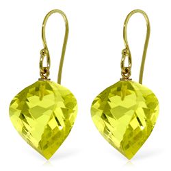 14k Yellow Gold 21.50ct Lemon Quartz Fish Hook Earrings