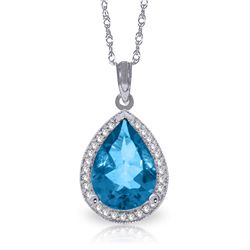 14k Solid Gold 4.50ct Blue Topaz & Diamond Necklace