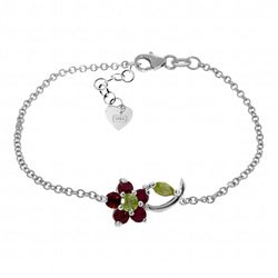 0.87ct 14k White Gold Flower Bracelet Ruby Peridot