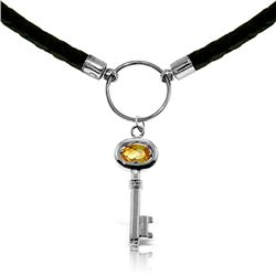 14K White Gold .50ct Citrine Key Leather Necklace