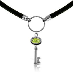 14K White Gold .50ct Peridot Key Leather Necklace