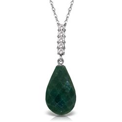 14K White Gold 8.8ct Emerald & Diamond Drop Necklace
