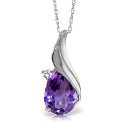 14k Gold Teardrop Amethyst Necklace with Diamond