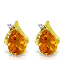 14K YG DIAMOND & 3.20ct PEAR CITRINE STUD EARRING