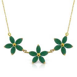 14K YG 4.20ct MARQUIS EMERALD FLOWER NECKLACE