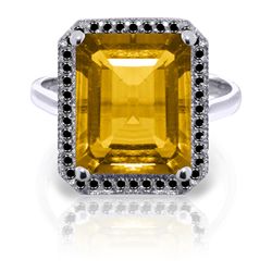14K White Gold 5.60ct Citrine & Black Diamond Ring