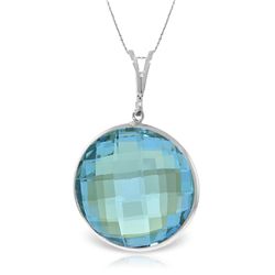 14K White Gold NECKLACE WITH 23.0ct ROUND Blue Topaz