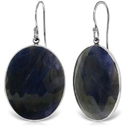 14K White Gold 40.00ct Oval Checkboard Sapphire Earrings