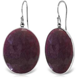 14K White Gold 39.00ct Oval Checkboard Ruby Hook Earrings