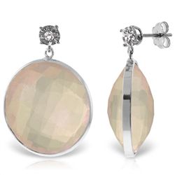 14K White Gold 34.0ct Rose Quartz&Diamond Stud Earring