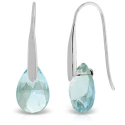 14K White Gold 6.0ct Blue Topaz Fish Hook Earring