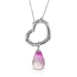 14K White Gold 2.25ct Pink Topaz Dangle Heart Necklace
