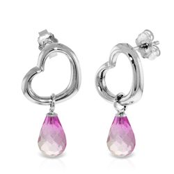 14K White Gold 4.50ct Pink Topaz Dangle Heart Earring