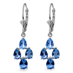 14K White Gold 4.50ct Pear Blue Topaz Leverback Earring