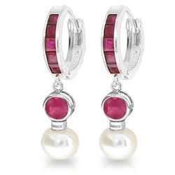 14K White Gold 2.0ct Pearl & 1.35ct 1.3ct Ruby Earring